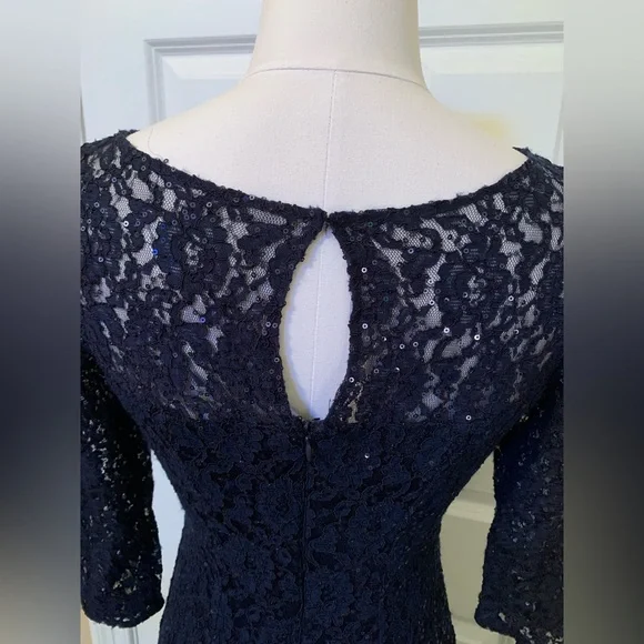 Navy Sequin 6 SLNY SL Fashions New York Round Neck Zip Back Midi - Picture 6 of 9